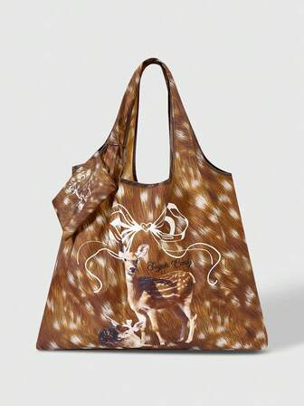 Fairycore Große faltbare Einkaufstasche mit Cartoon-Grafik und Münzbeutel