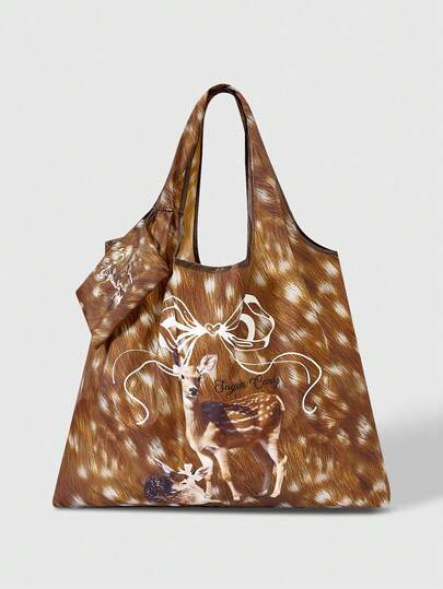 Fairycore Große faltbare Einkaufstasche mit Cartoon-Grafik und Münzbeutel