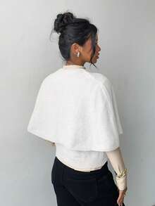 Elenzga Women's Poncho Button Elegant Batwing Knit Cardigan Sweater - White - View 2