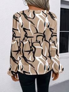 EMERY ROSE Women's Casual All-Over Print Notch Collar Shirt, Suitable For Spring And Autumn Carnival - Khaki - View 2