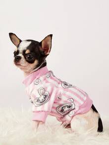 1件可爱小羊蝴蝶结印花法兰绒宠物粉色秋冬加厚保暖宠物衣服 - 彩色 - 查看 4