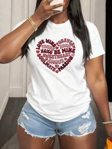 Camiseta de algodón para mujer con estampado de corazón en forma de texto amoroso y corazones rojos para San Valentín y ocasiones románticas - Blanco - Ver 1
