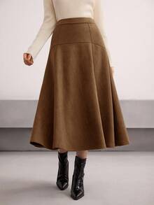 Heiryn Women's Solid Color Versatile Commuter Skirt, Autumn/Winter - Coffee Brown - View 3