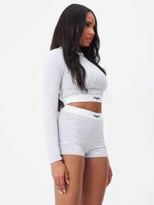 BABYPHAT Logo Casual Lounge Shorts With Elastic Waistband And Signature Script Print - Light Grey - View 6