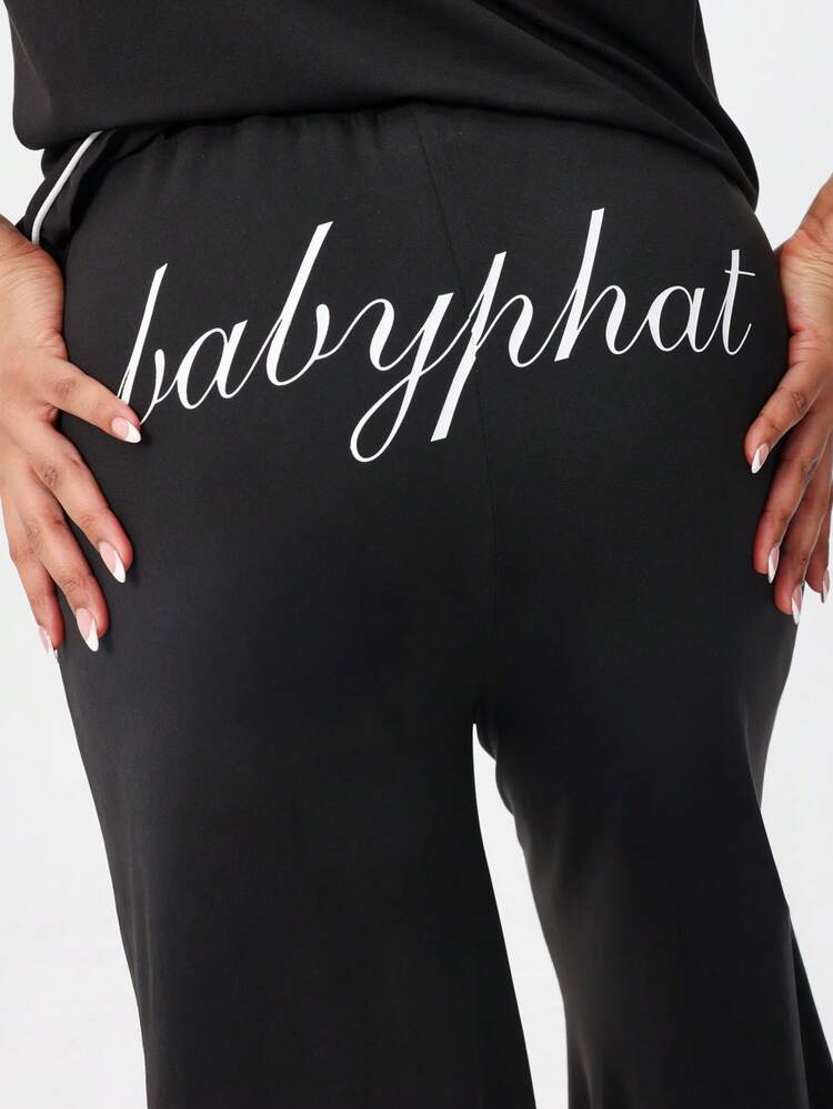 BABYPHAT Pajama Set With Short Sleeve Shirt And Wide Leg Trouser Botanical Print Piped Trim Button Down