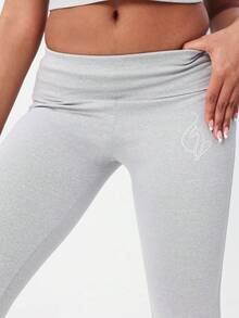 BABYPHAT Casual Lounge Flare Pants With Logo Script Print High Rise Wide Leg Bottoms Comfortable Relaxed Fit Elastic Waistband - Grey - View 8