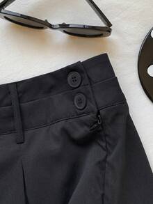 SHEIN EZwear Váy xếp ly màu trơn thời trang cho nữ, phong cách đa năng - màu đen - Xem 5