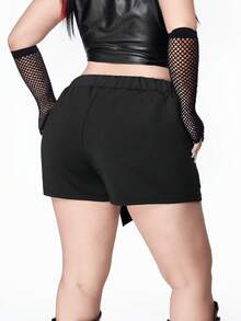 Whyspr Quần váy nữ cỡ lớn màu trơn thiết kế khóa cài kiểu punk, phong cách miền Tây Gothic gợi cảm, quần short đi xem hòa nhạc. - màu đen - Xem 2