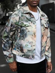 Manfinity Homme Men's IN Street Style Vintage Colorful Printed Open-Door Barrel Fake Pocket Long Sleeve Jacket ,Button Up Jacket ,Camo Cargo Jacket ,Men Jacket ,Fall And Winter Men Clothes - Multicolor - View 8