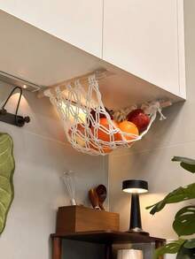 Madebyblanc Nordic Boho Handwoven Fruit Hammock - Wall-Mounted Kitchen Storage Net Bag Space-Saving Home Decor Fruit Organizer Basket
