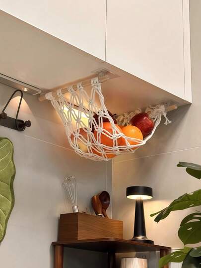 Madebyblanc Nordic Boho Handwoven Fruit Hammock - Wall-Mounted Kitchen Storage Net Bag Space-Saving Home Decor Fruit Organizer Basket