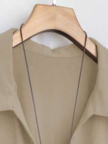 SHEIN Tall CURVE 大码女式法式休闲V领短袖夏季连衣裙 - 卡其色 - 查看 3