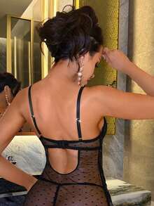 SHEIN Bộ 2 món đồ lót ren xuyên thấu có gọng dành cho nữ, trang phục gợi cảm cho ngày Valentine. - màu đen - Xem 2