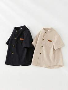 SHEIN 2件套男婴休闲百搭简约纯色短袖立领衬衫套装，基础款衬衫多件装，适合生日派对、晚宴、演出、婚礼、迎婴派对、一周岁生日庆祝等场合。 - 彩色 - 查看 4