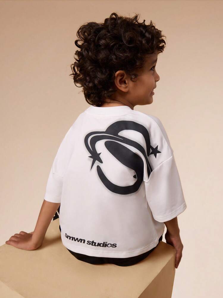 Oversized Jersey Tee With Planet Logo Print