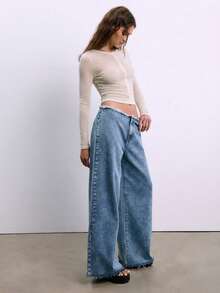 Nöista 女士纯色针织长袖半透明圆领上衣。轻盈优雅，适合日常穿着、休闲装扮、外出造型以及情人节穿搭。 - 米色 - 查看 6