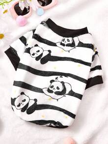 PETSIN 1 Bộ quần áo thú cưng bằng vải flannel in họa tiết sọc đen trắng hình gấu trúc nhỏ dễ thương, dày dặn ấm áp cho mùa thu đông. - Nhiều màu - Xem 1