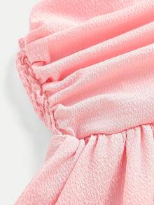 Girlism Tween Girl Woven Solid Color Bubble Pleated Double Layer Skirt Casual Strappy French Fairy Dress, Elegant Long Sleeve Cake Dress, Great For Casual & Daily Wear & School Daily In Autumn & Winter, For Christmas, Vacation, For Christmas, Party Wear, Birthday Dress, Valentine's Day, Wedding Season, Princess Dress, Valentine Day Kids - Pink - View 4