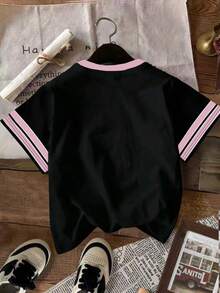 Sparklyn 1件少女67号足球球衣风格印花T恤 - 宽松足球球衣款式，醒目的67号印花，圆领，可机洗，适合训练和日常休闲穿着，四季皆宜 - 粉色 - 查看 2