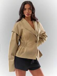 Glamine Chaqueta de mujer de unicolor con cintura fruncida, de uso casual y diario, con estilo retro de calle