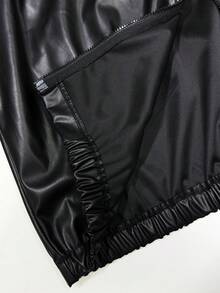 Sparklyn 少女纯色宽松外套，PU材质，光泽亮丽，百搭纯色设计，适合日常穿着、通勤，尽显青春活力，秋冬季必备。 - 黑色 - 查看 5