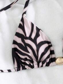 Bonvoyette Women's Spring/Summer Beach Music Festival Zebra Pattern Metal Jewelry Thong Bikini Set, Elegant And Sexy - Multicolor - View 3