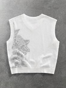 ROMWE MEN Street Life 男士印花休闲宽松V领针织背心 - 米色 - 查看 2