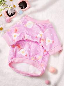 PETSIN 1件月球火箭印花法兰绒宠物粉色秋冬加厚保暖宠物服装 - 粉色 - 查看 4