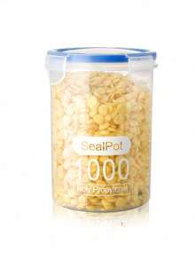 1 pieza Tarro con tapa hermética, tarro de caramelos con tapa, recipiente de almacenamiento de alimentos, tarro de plástico transparente, para té, café, especias, caramelos, utensilios de cocina, accesorios de cocina, suministros para fiestas - Blanco - Ver 6