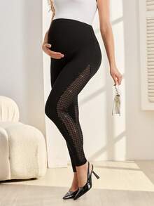 SHEIN Adjustable Waist Casual Versatile Maternity Leggings - Black - View 6