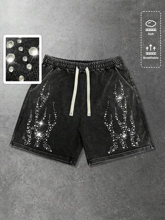 Street Life شورت كاجوال مزين بالراين ستون للرجال