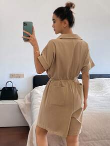 DAZY 女士极简半开襟衬衫式短款连体裤家居服