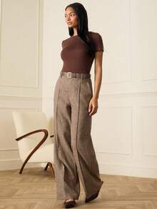 Lilora Damen Zahnstochentwurf Weite Bein Elegante Büro Hose, romantisch, elegant und für den Arbeitsweg geeignet - Gelb - Übersicht 7