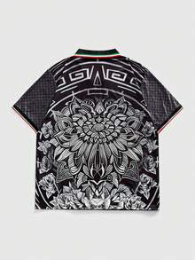 ROMWE MEN 宗教复古街头风V领T恤 - 黑色 - 查看 2