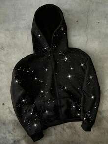 ROMWE MEN Men's Fashionable Hooded Sweatshirt Sweatshirt, Versatile - Black - View 2