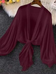 DreamSkyne Áo sơ mi dài tay trơn màu thường ngày cỡ lớn dành cho nữ - Màu đỏ tím - Xem 1