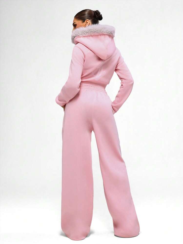 BABYPHAT Cozy Winter Drawstring Waist Pink Fleece Sweatpants With Comfortable Jogger Style And Soft Brushed Interior For Loungewear