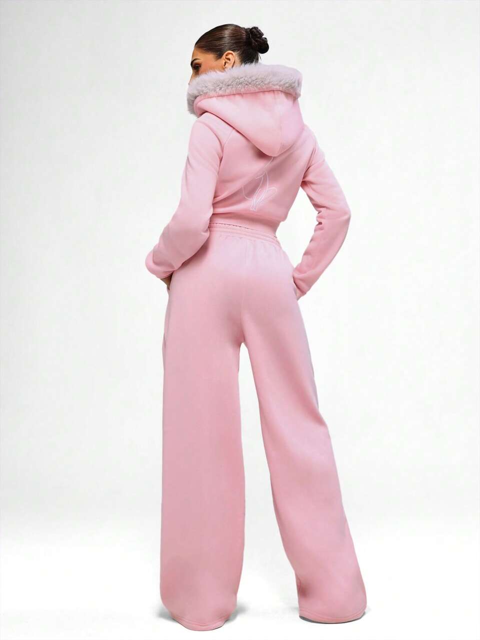 BABYPHAT 편안한 조거 스타일과 라운지웨어를 위한 부드러운 기모 안감이 있는 포근한 겨울 드로스트링 허리 핑크 플리스 스웨트팬츠
