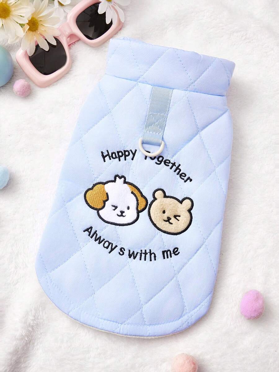 PETSIN 1 Áo khoác thú cưng 2 trong 1 lót nhiệt ấm áp dễ thương kèm dây xích cho mùa thu/đông - Màu xanh lam - Xem 1