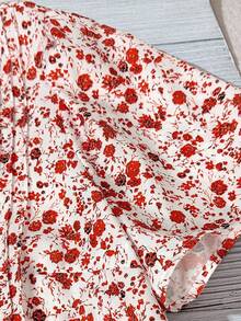 SHEIN CURVE+ 大码碎花短袖休闲衬衫 - 紅白色 - 查看 3