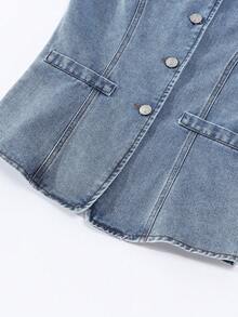 Girls' Single-Breasted Sleeveless Top And Wide-Leg Jeans Casual Outfit - Blue - View 6