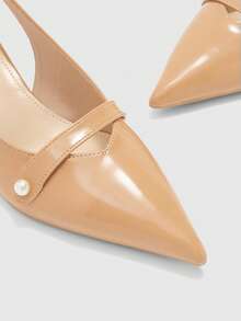 CUCCOO BIZCHIC Tacones altos de mujer con diseño de hebilla y punta afilada, versátiles para uso diario - Albaricoque - Ver 8