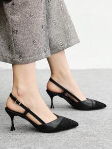 CUCCOO BIZCHIC Fashionable And Elegant High-Heeled Shoes For Women With A Patchwork Upper, Commuting Women's Shoes, School Style, Comfortable And Versatile, High-Heeled Shoes For Banquets And Parties Valentine's Day - Black - View 5