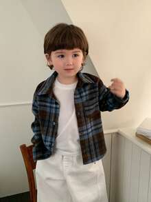 DAZY Toddler Boys' Plaid Collar Long Sleeve Jacket - Brown - View 3