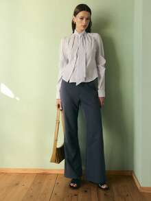 Nöista 修身条纹衬衫，配长领带、纽扣门襟和贴身剪裁。适合春夏穿着，女士款。 - 藍色 - 查看 5