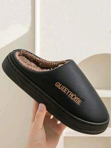 ISPORTE Pantuflas térmicas impermeables para parejas, zapatillas gruesas antideslizantes para hombre para todas las estaciones, zapatillas de interior cálidas y afelpadas para mujer, calidez invernal adecuada tanto para interiores como para exteriores, diseño sencillo y suave, forro afelpado, fáciles de poner y quitar - Negro - Ver 7