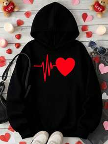 Sudadera Unisex San Valentín -Estilo Corazón Versátil y Cómoda - Sudadera Unisex Oversize con Pelaje Delgado | Capucha Multicolor | Tallas S a XL - Negro - Ver 1