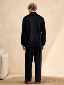 EverLounge Fleece Crew Neck Top And Pants Men's Pajama Set - Black - View 2