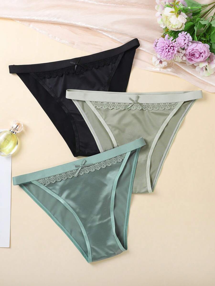 Bộ 3 quần lót thời trang nữ phối ren và nơ tương phản - Nhiều màu - Xem 1