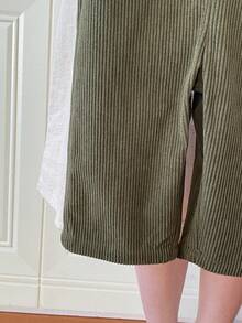 Set de 2 piezas para niños pequeños: Camiseta de manga corta de cuello redondo a rayas y pantalón peto de pana ajustable con oso, adecuado para ir y venir, la escuela, vacaciones, deportes, primavera/otoño, 6M-3T, ropa para niños, ropa para bebés, ropa para niños pequeños, camiseta para niños pequeños, peto para niños pequeños - Verde Oscuro - Ver 6